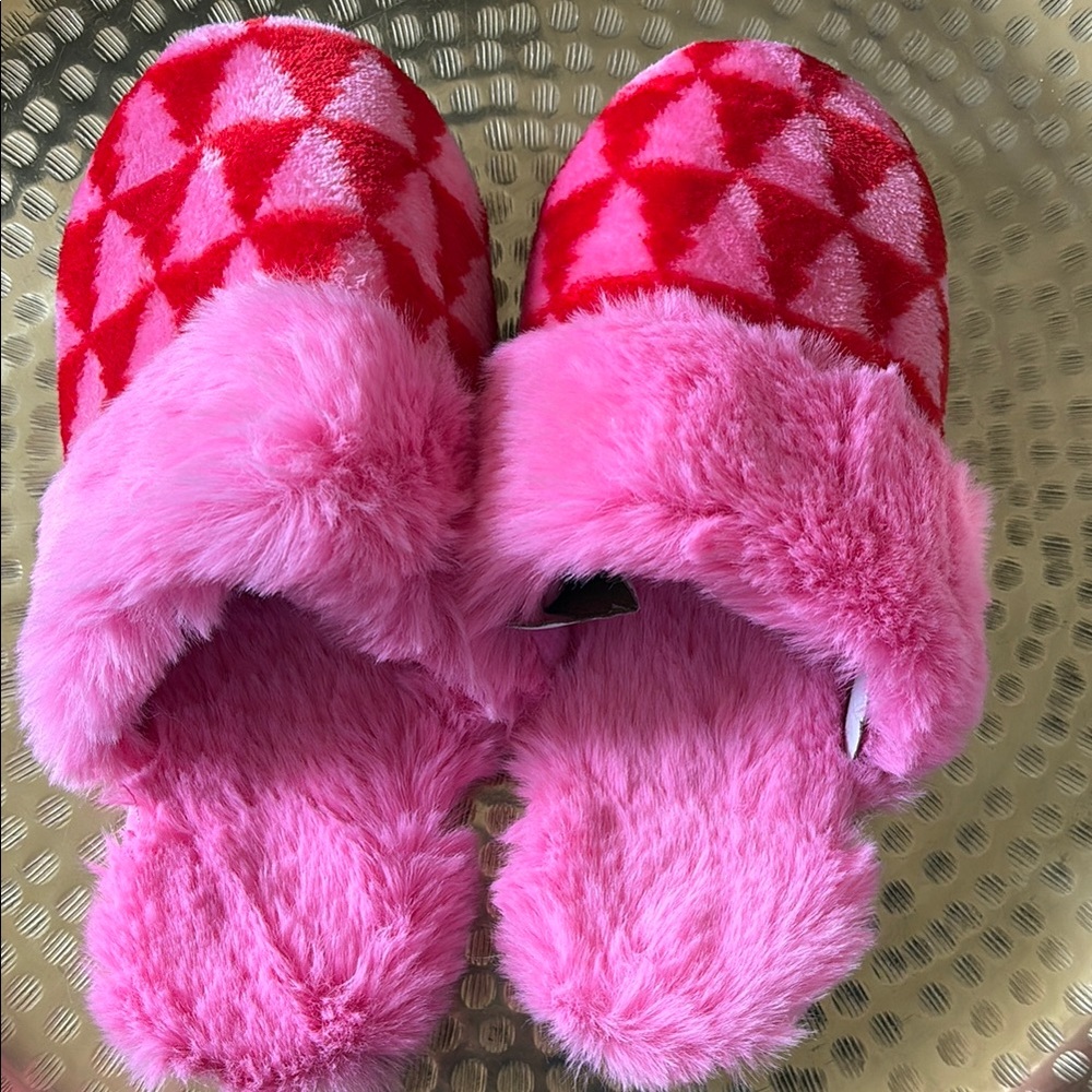 Pink and Red Fuzzy Slippers